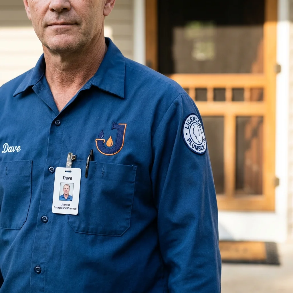 Licensed plumber showing ID badge in Coupeville, WA