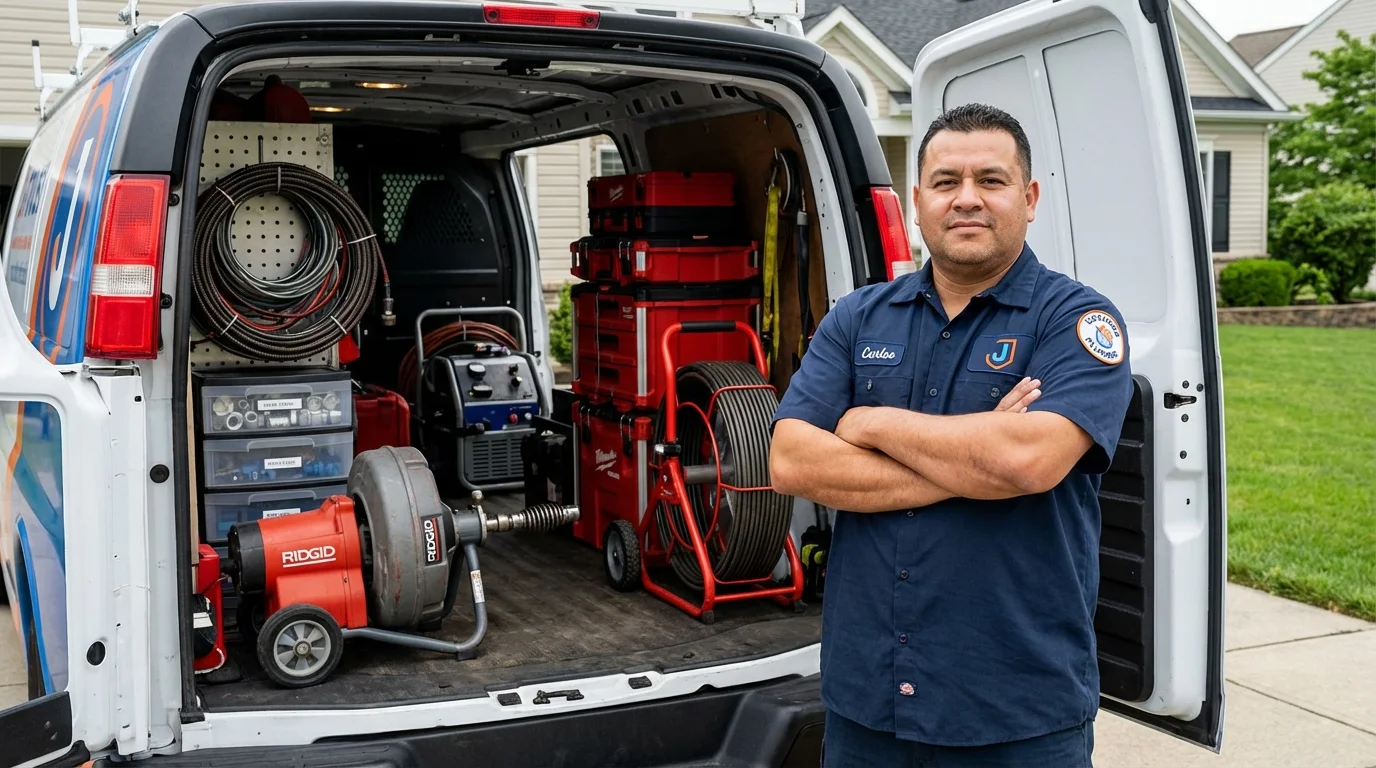 Professional drain cleaning equipment and Johns Plumbing LLC plumber in Coupeville
