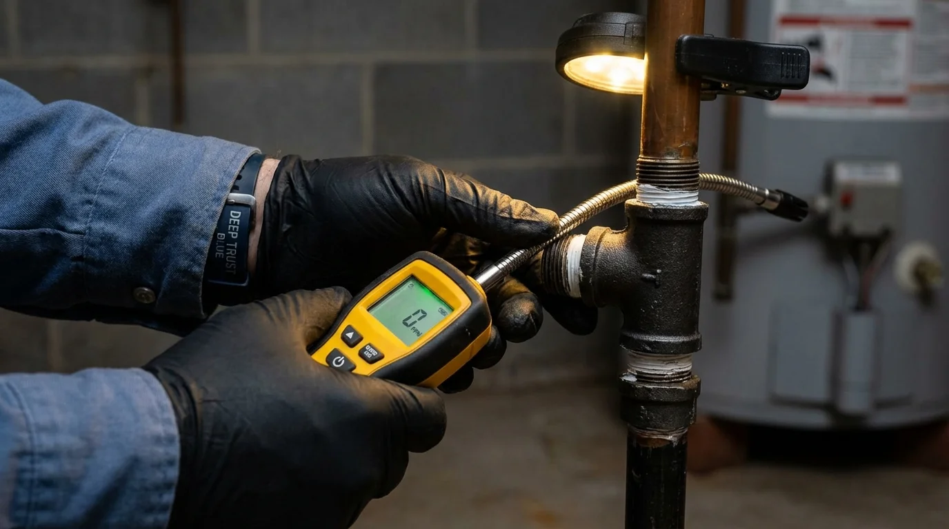 Gas leak detection with electronic sniffer by Johns Plumbing LLC in Coupeville