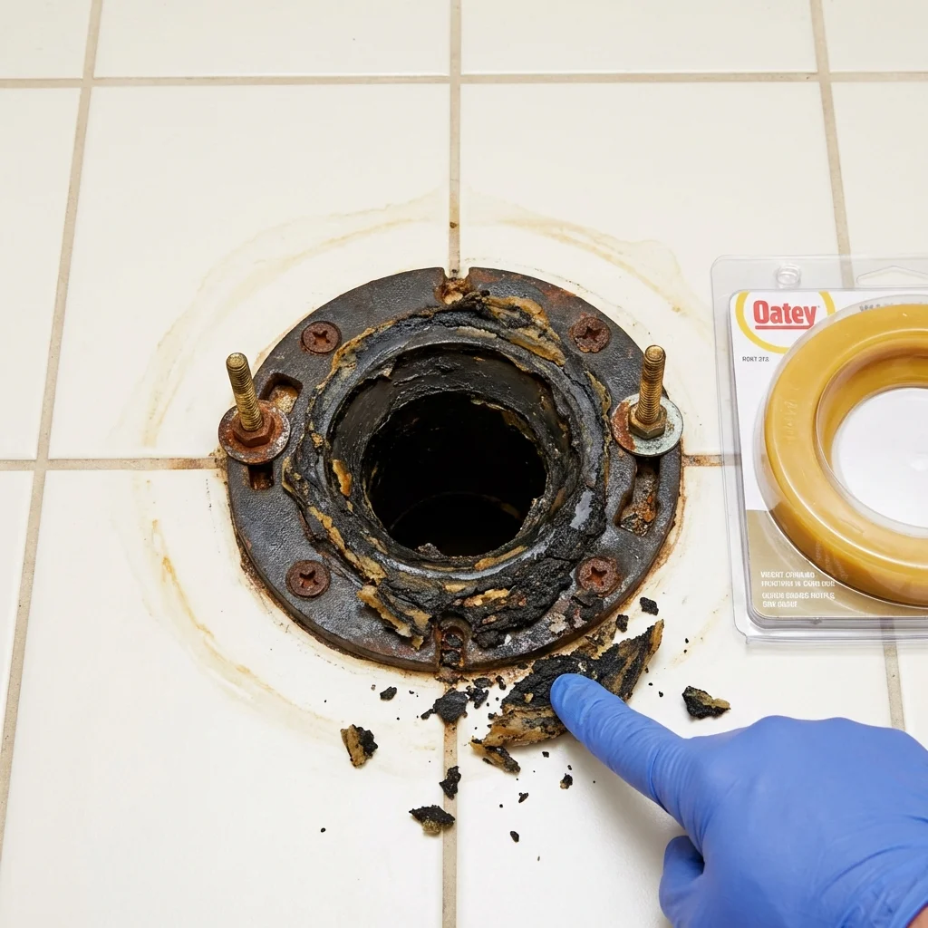 Failed wax ring showing water seepage at the base of a toilet in a Coupeville, WA home