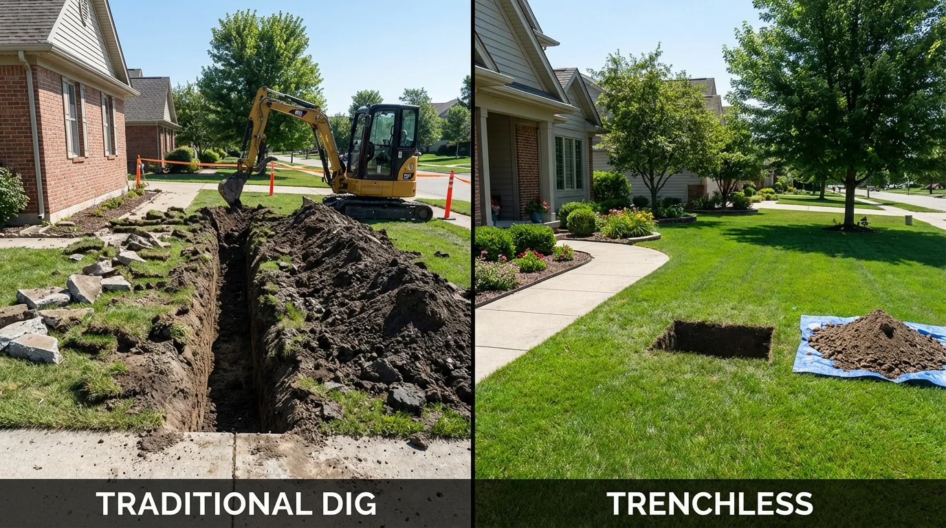 Trenchless sewer repair with minimal yard damage versus traditional excavation in Coupeville, WA
